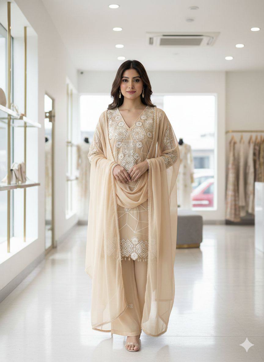 Georgette Sequence Embroidery Palazzo Set - Image 3