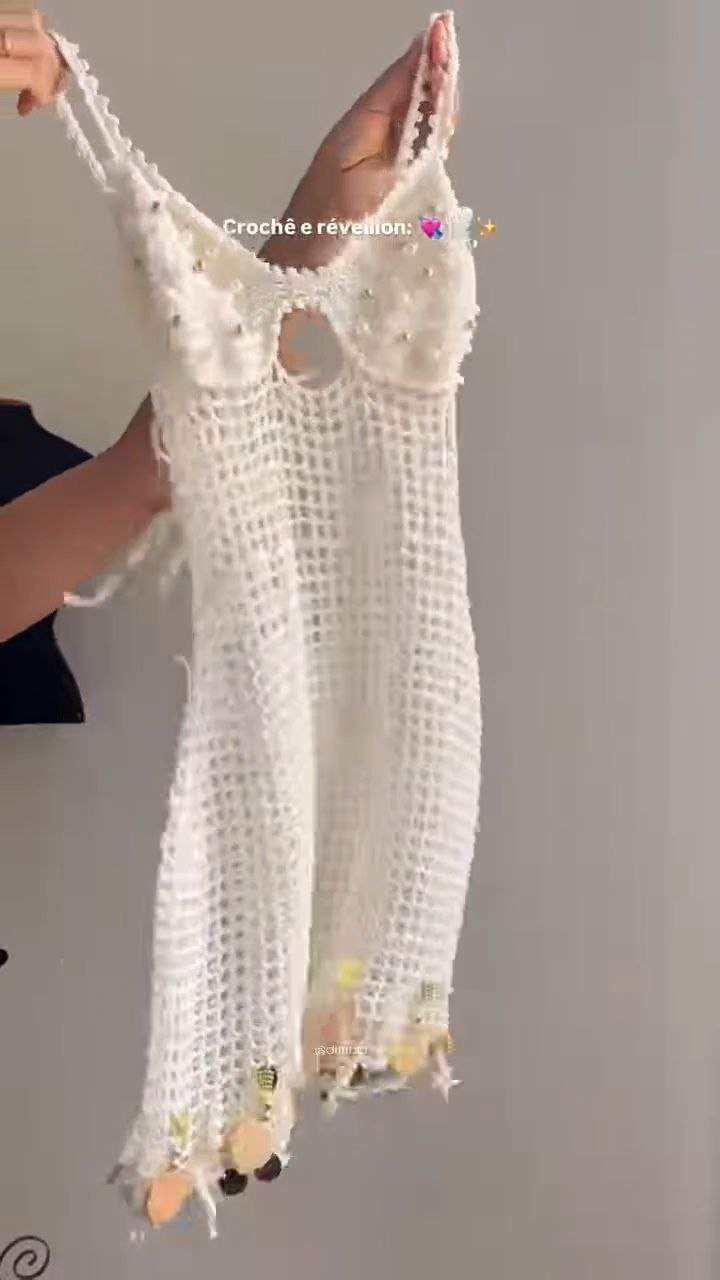 White Crochet Pearl Detail Mini Dress - Image 4