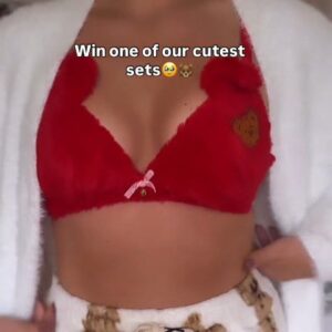 Red Teddy Fleece Bralette with Cozy Lounge Set