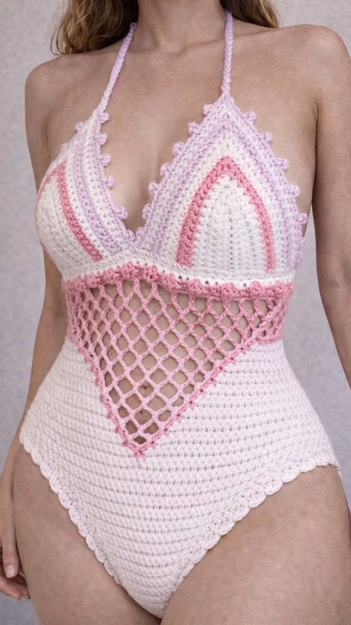 White Crochet Tie-Up One-Piece Swimsuit - Image 5