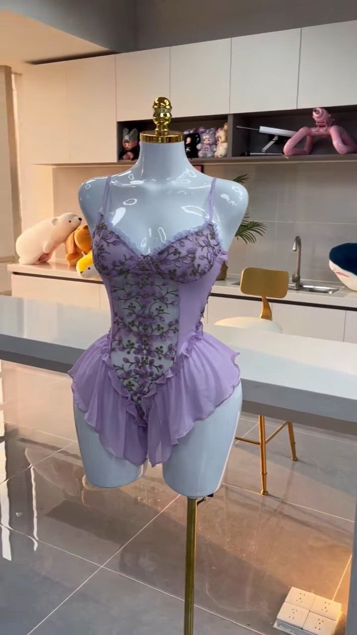 Lavender Embroidered Sheer Ruffle Bodysuit - Image 2