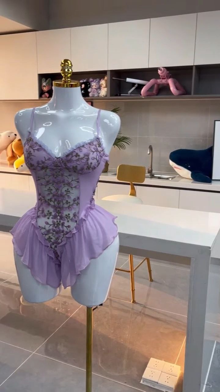 Lavender Embroidered Sheer Ruffle Bodysuit - Image 3