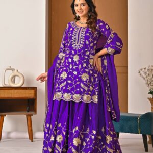 Purple Chinon Silk Embroidered Salwar Suit