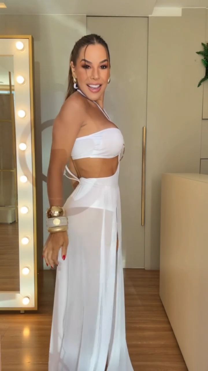 White Halter Cut-Out Slit Maxi Dress - Image 4