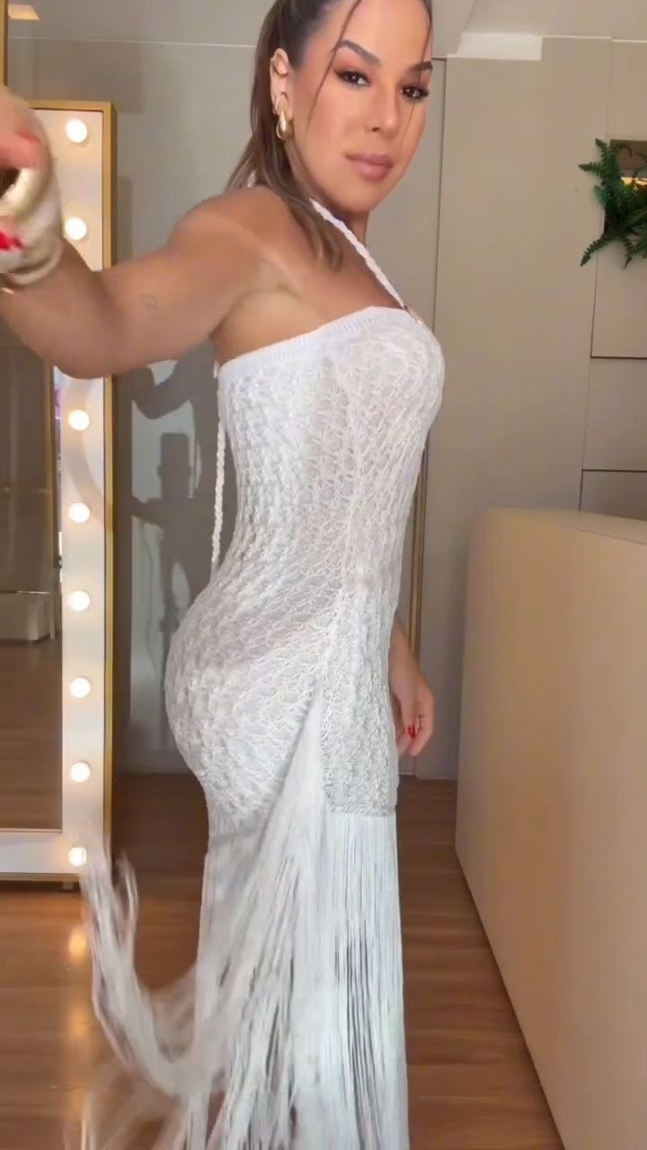 White Crochet Strapless Fringe Maxi Dress - Image 4