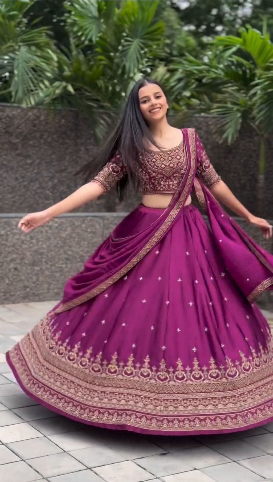 Wine Embroidered Lehenga Choli with Dupatta - Image 2