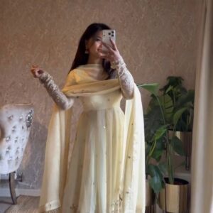 Butter Yellow Embroidered Anarkali Set with Dupatta