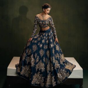 Royal Navy Blue Lehenga Set with Intricate Gold Embroidery