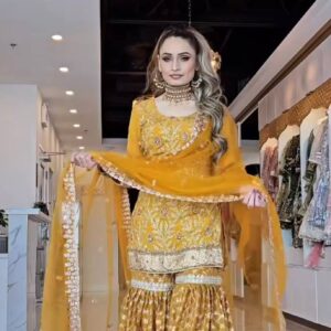 Mustard Yellow Embroidered Sharara Suit with Dupatta