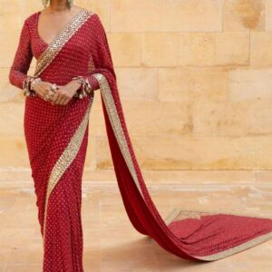 Red Georgette Mirror and Sequence Embroidery Saree