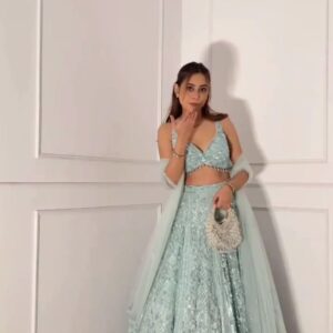 Sky Blue Sequins and Resham Embroidered Net Lehenga Choli Set