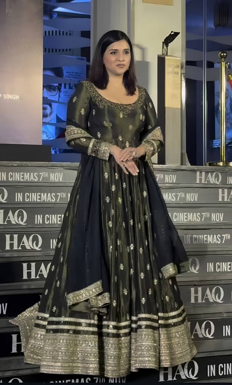 Elegant Olive Green Anarkali Gown with Zari Border - Image 4