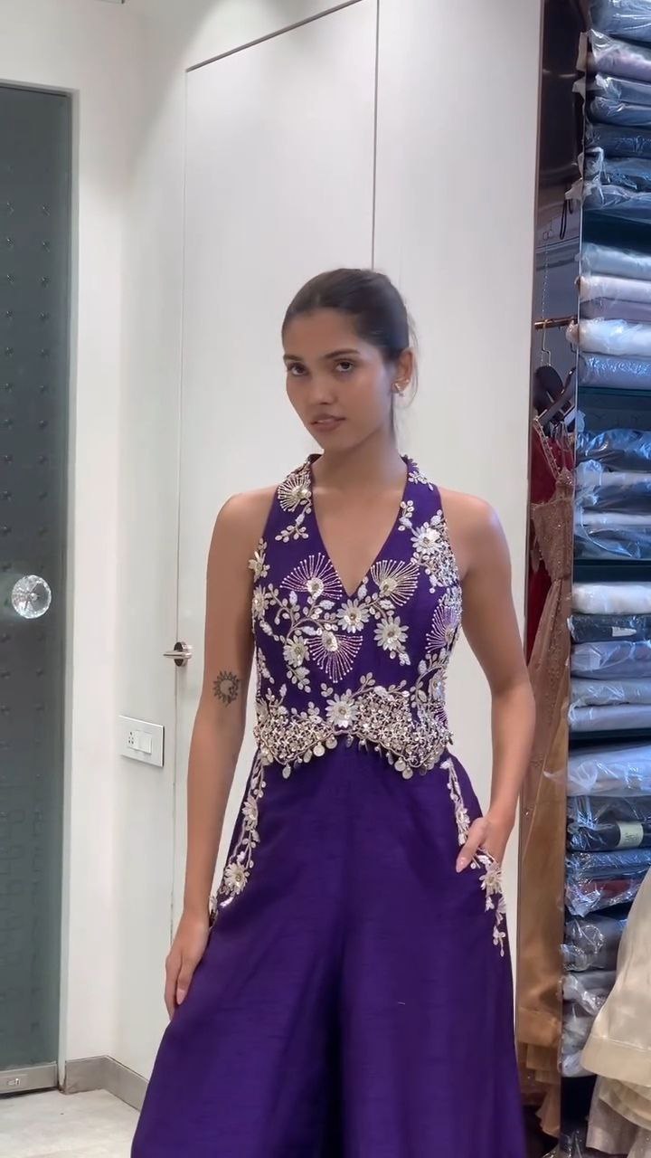 Royal Purple Embellished Halter Neck Jumpsuit - Image 2