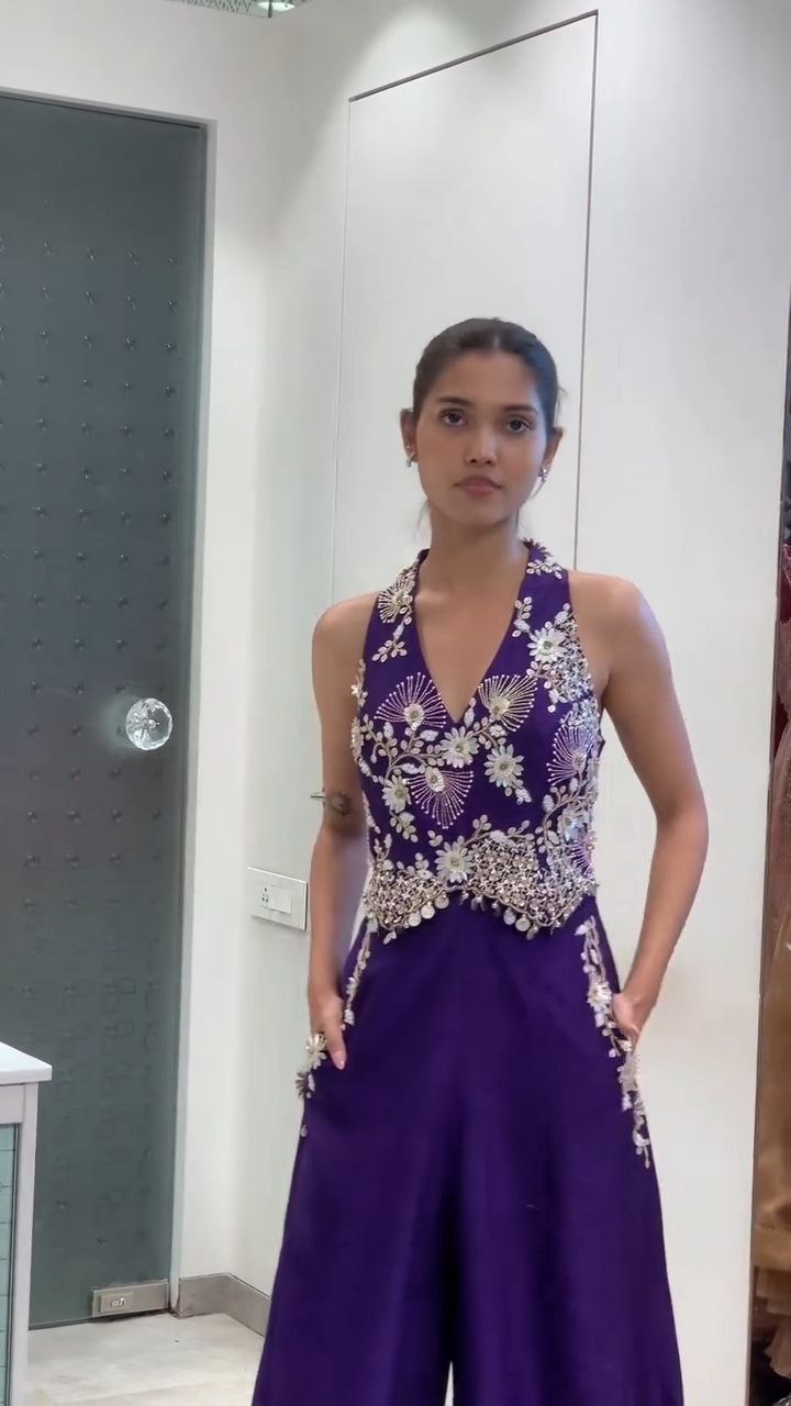 Royal Purple Embellished Halter Neck Jumpsuit - Image 3