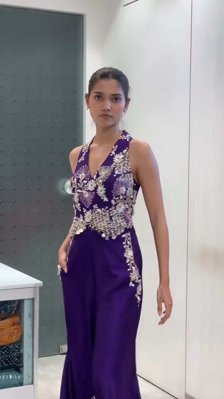 Royal Purple Embellished Halter Neck Jumpsuit - Image 5