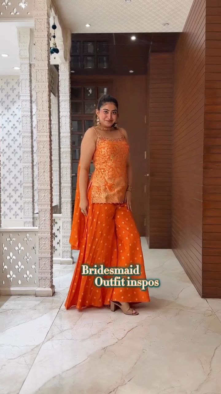 Orange Embroidered Short Kurti with Sharara Set