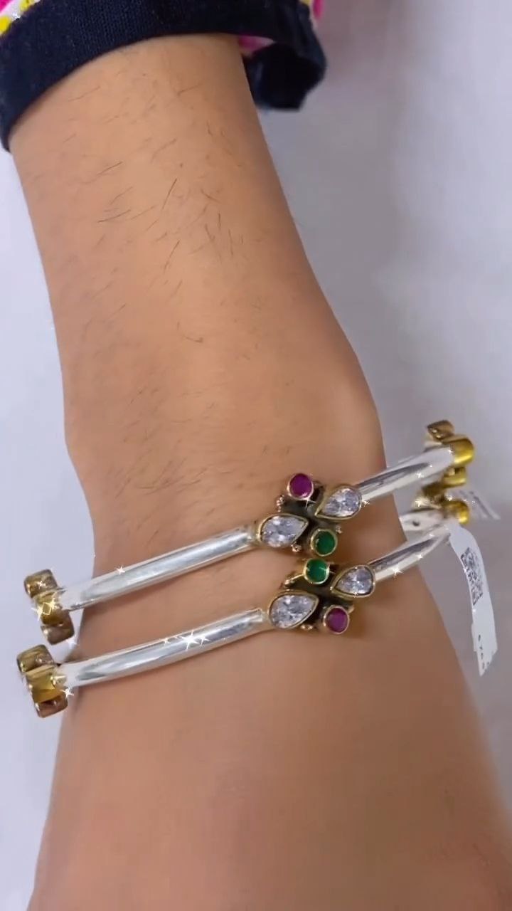 Dual-Tone Stone-Studded Open Cuff Bracelet