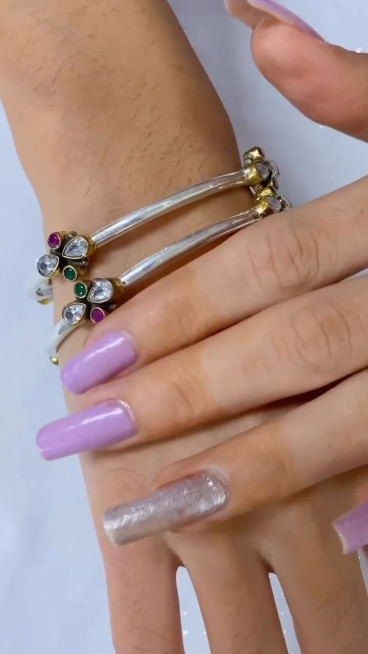 Dual-Tone Stone-Studded Open Cuff Bracelet - Image 3