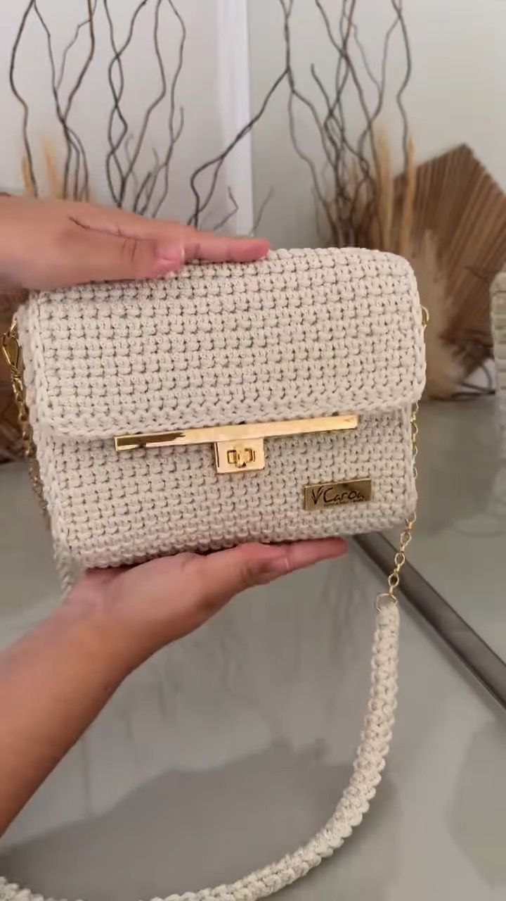 Handcrafted Crochet Flap Sling Bag with Gold Lock - Image 3