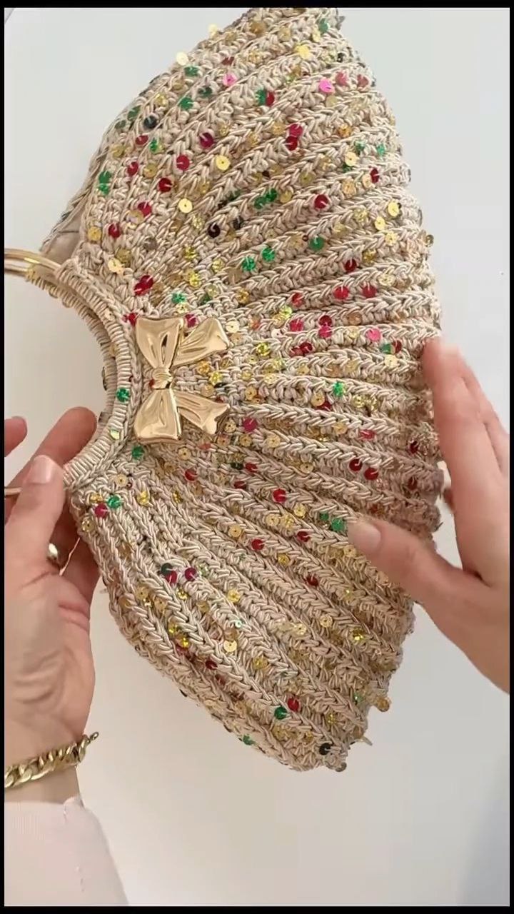Handwoven Embellished Clutch with Gold Bow Accent - Image 3