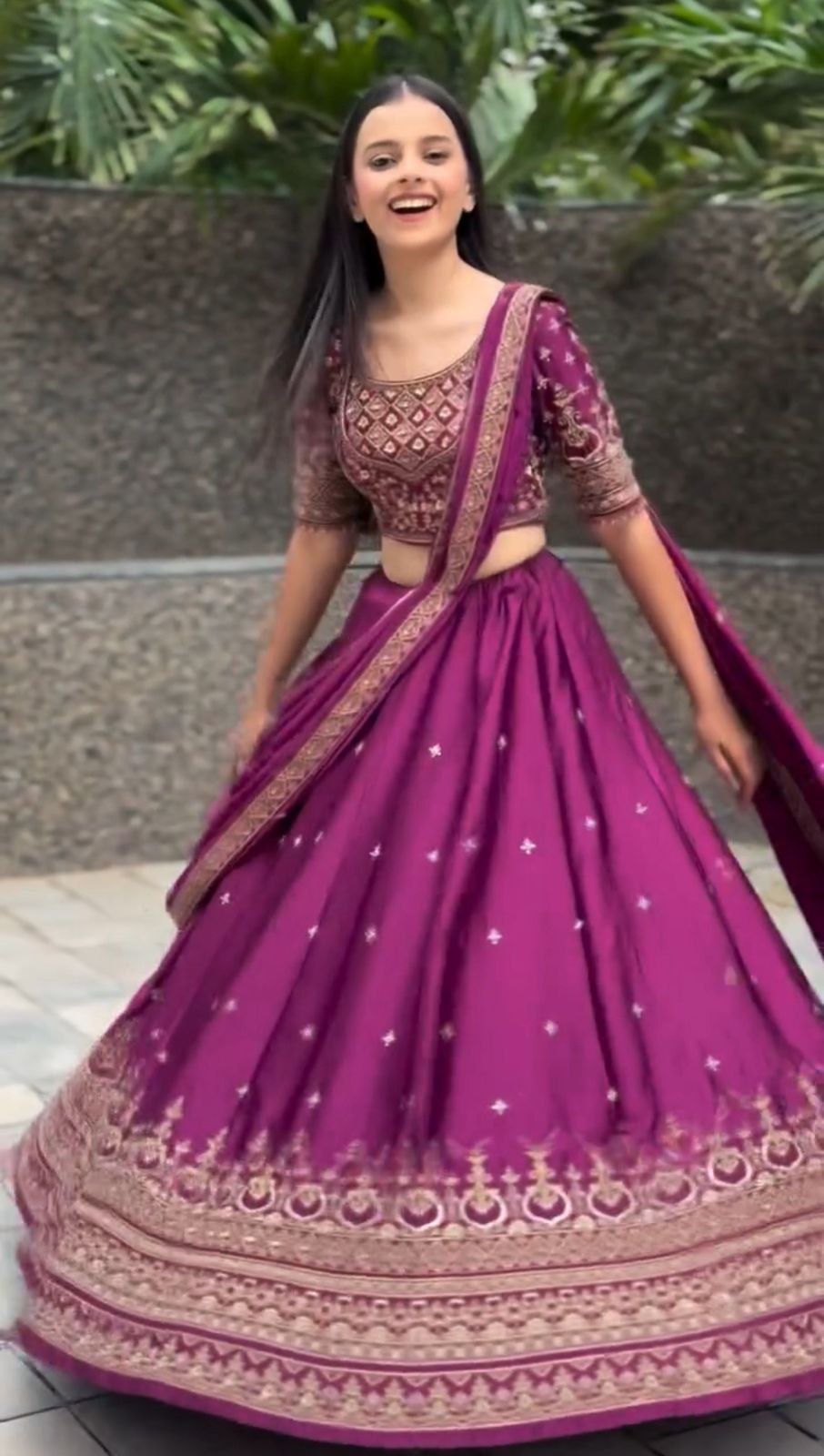Wine Embroidered Lehenga Choli with Dupatta - Image 4
