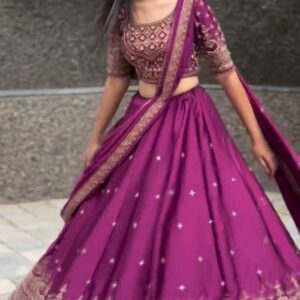 Wine Embroidered Lehenga Choli with Dupatta