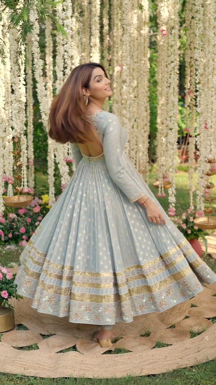 Designer Party Wear Light Green Anarkali Suit - Image 2