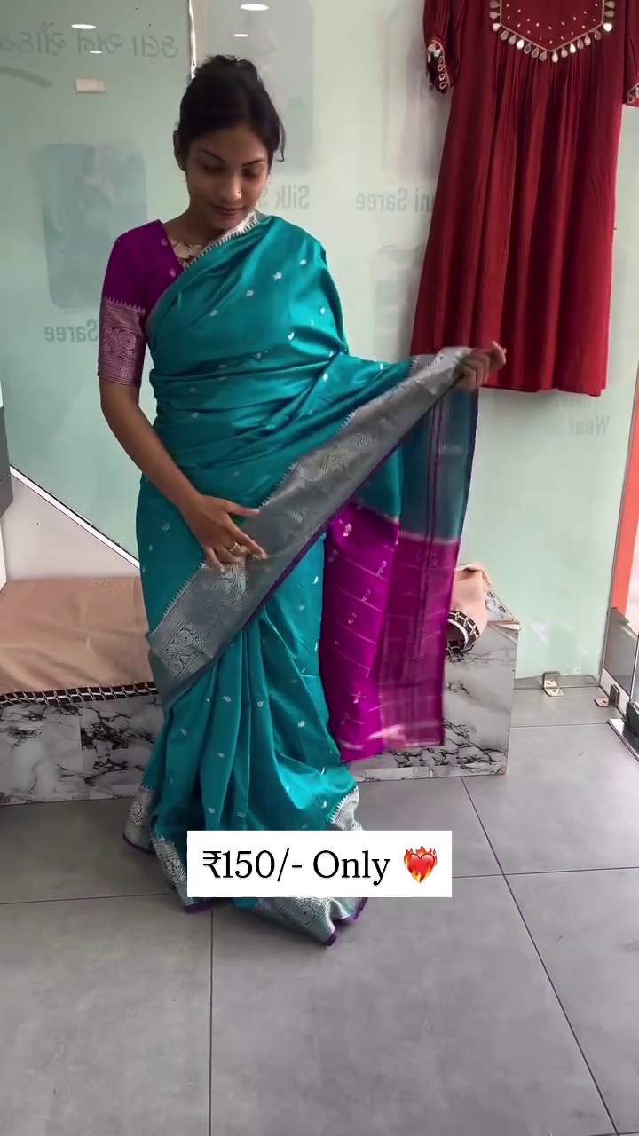 Dual Tone Soft Silk Look Saree with Rich Zari Border - Image 2
